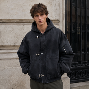 Veste en <span class=keywords><strong>toile</strong></span> de coton cirée coupe courte personnalisée, style rétro, coupe-vent, avec fermoir mousqueton, pour homme - Product Image 1