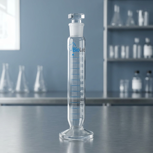 Cylindre gradué de laboratoire en verre borosilicaté de 100 ml avec bouchon, échelle claire, modèle 1611/BL01, support personnalisé pour laboratoire - Product Image 1