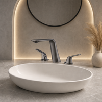 Robinet mitigeur de lavabo moderne et contemporain à 3 trous, à poser sur le comptoir, en laiton gris anthracite avec valve en céramique, pour salles de bain de villas et hôtels