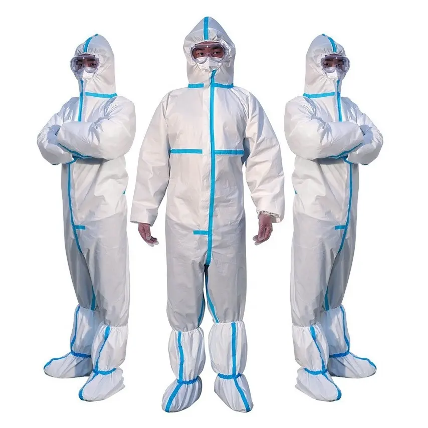 Protection du travail jetable Film respirant Vêtements de protection Non tissé PP + PE Vêtements d'isolation anti-poussière Combinaison imperméable