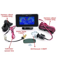 Harga Pabrik 3 in 1 LCD Digital Pengukur Suhu Air + Voltmeter + Pengukur Tekanan Oli 12V24V Sensor Suhu Kendaraan 1/8NPT