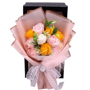 Boîte cadeau de fleurs de savon en forme de rose, bouquet de fleurs éternelles pour la Saint-Valentin, anniversaire, remise de diplôme, avec guirlande lumineuse - Product Image 1
