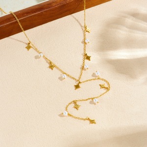Stylish Gold Plated Star Faux Pearl Pendant Chain Necklace For Daily Wear Gift - Product Image 2