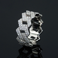 Usine directe de haute qualité Hip Hop deux rangées en argent Sterling 925 Pass Diamond Test VVS Moissanite Iced Out Cuban Ring pour hommes