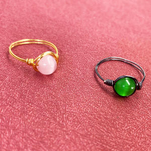 Natural Gemstone Amethyst Green Aventurinehand Craft Wire <b>Wrap</b> Bronze Plating Gemstone Ball Ring - Product Image 2