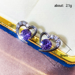 Orecchini a perno a forma di cuore per donna, gioielli alla moda semplici e scintillanti, all'ingrosso - Product Image 5