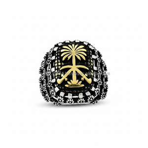 925 Sterling <b>Silver</b> Art Design <b>Ring</b> Saudi Arabia Palm Tree Sword <b>Men</b> Flower Cage Resizable Engagement Party Gift Jewelry - Product Image 2