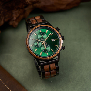 Luxury Walnut Wood Stainless Steel <strong>Watch</strong> with Chronograph - Product Image 1
