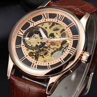 Montre mécanique pour homme LONGLUX avec chiffres romains, étanche, bracelet en cuir, élégante et professionnelle
