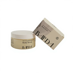 Gommage corporel avec pot à couvercle blanc, scellé en aluminium, étiquette personnalisée, boîte pliable et cellophane pour usage en salon - Product Image 1