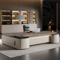 Bureau de direction moderne incurvé de luxe avec tiroir à serrure à code, bureau exécutif en forme de L