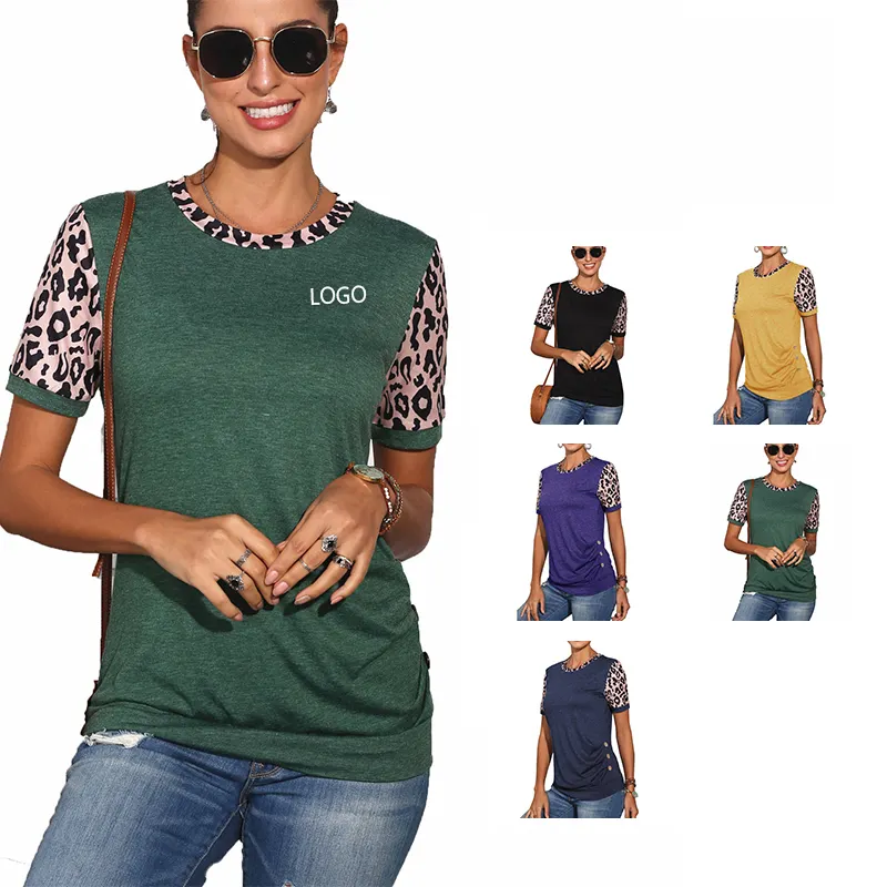 Wholesale Hot Selling Leopard Print Fashion Women's T-shirts Solid Clothing Women T-shirt Top Graphic T-shirts for Women