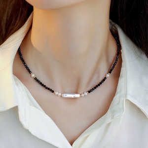 Exquisito Collar de Piedras de Cristal Negras Puntiagudas, Diseño Moderno, Collar de Perlas Naturales de Agua Dulce para Chicas Modernas - Product Image 4