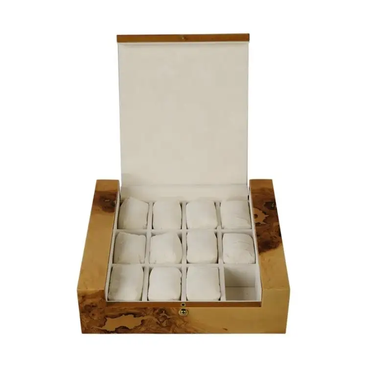 High Glossy Customized Wholesale Newest Storage Watches Box Packaging Velvet Pillow 12 Slots Wooden Watch Box