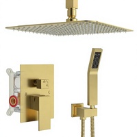 Système de douche encastré 2 fonctions en laiton doré brossé avec robinet en céramique, ensemble de douche pluie OEM ODM pour marques en marque blanche