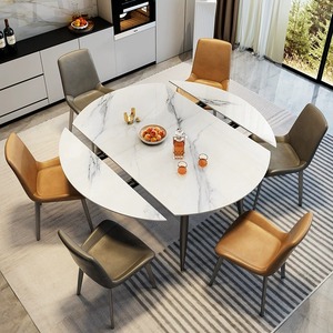 Mesas <span class=keywords><strong>de</strong></span> Comedor Redondas Extensibles <span class=keywords><strong>de</strong></span> Piedra Sinterizada Blanca con Patas <span class=keywords><strong>de</strong></span> Metal Negro para 4, 6 u 8 Personas, Muebles para el Hogar, <span class=keywords><strong>Mesa</strong></span> <span class=keywords><strong>de</strong></span> Comedor para Apartamento - Product Image 1