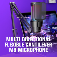 Gooermi GMI-M8S USB Microphone à condensateur pour jeux vidéo Suppression du bruit Éclairage RVB Conception à col de cygne pour salles de conférence Utilisation sur ordinateur