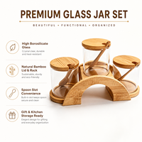 Ensemble de pots à épices ronds en verre avec support en bambou, contenants à assaisonnements de 430 ml avec cuillère pour l'organisation du comptoir de cuisine