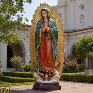Statue personnalisée grandeur nature <span class=keywords><strong>de</strong></span> <span class=keywords><strong>Notre</strong></span>-<span class=keywords><strong>Dame</strong></span> <span class=keywords><strong>de</strong></span> Guadalupe, moderne, pour jardin extérieur, religieuse, animalière, écologique, en résine polyester émaillée - Product Image 1