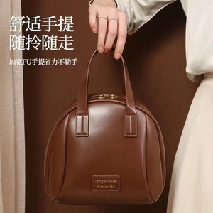 กระเป๋าใส่อุปกรณ์อาบน้ำท่องเที่ยวทรงกลมสีน้ำตาลกันน้ำสำหรับใช้ในชีวิตประจำวัน - Product Image 4