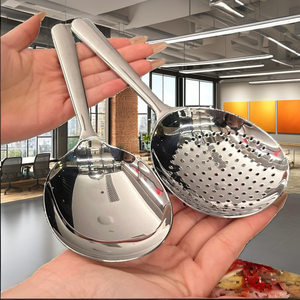 Cuillère de camping en acier inoxydable, manche court, grande, ronde, durable, écologique, design oriental, cuillère à riz et à soupe plate - Product Image 2