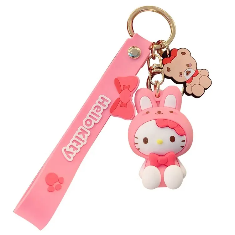 cartoon 3d soft pvc keychain personalized custom silicone rubber Cute kitten keyring