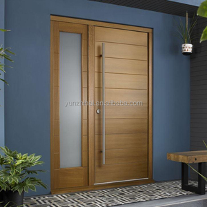 Popolare ingresso moderno in noce porta personalizzata villa porta d'ingresso principale con luci laterali e design in vetro - Product Image 5