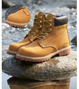 Stivali da Lavoro Gialli da Uomo con Punta in Acciaio, Stivaletti in Vera Pelle Fatti a Mano di Alta Qualità, Impermeabili, Stile Retrò, Scarpe da Escursionismo Outdoor - Product Image 3