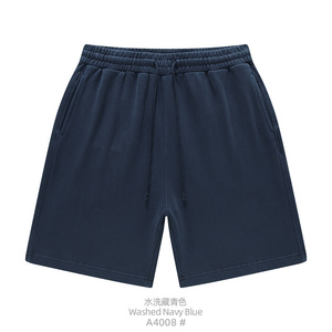 Pantalones Cortos Casuales de Felpa 100% Algodón para Hombre, Lavado Intenso, 450G, Color Sólido, Cintura Elástica con Cordón, Bermuda Transpirable de Punto - Product Image 3