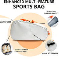 Sac de tennis et de pickleball personnalisé en PU pour hommes et femmes, grande capacité pour 6 raquettes, avec compartiment pour chaussures, poche isolée, usage quotidien