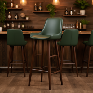 Tabouret de bar contemporain en bois Db Ivy de 29 pouces avec fonction pivotante, couleur noyer vert, pour bar à domicile, hôtel, club ou ferme - Product Image 2