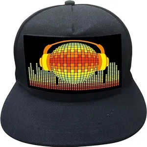 Black Party El Sound Activated Flashing Cap con panel LED Light Up Gorra de béisbol