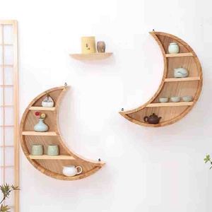 Rak Bulan Kayu Dekorasi Rumah Terpasang Di Dinding Kayu Rak Penyimpanan Minyak Esensial Mengambang - Product Image 3