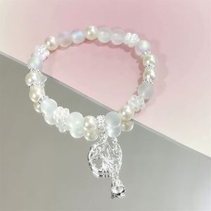 Pulsera de Cuentas de Cristal Roto de Doble Capa con Diseño Fantasía Palomitas de Maíz, Dije Flor de Melocotón, Color Degradado, Joyería de Pulsera de la Amistad para Mujer - Product Image 4
