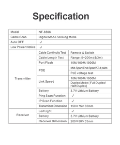 NOYAFA NF-8506 RJ45 CAT5 CAT6 Probador de Cables de Red, Rastreador de Cables, Probador PoE BT, Escáner IP, Buscador de Líneas - Product Image 2