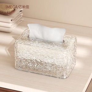 Imega Tissue Box Clear Acrylic With Texture Design For Desktop Living Room Use - Product Image 1