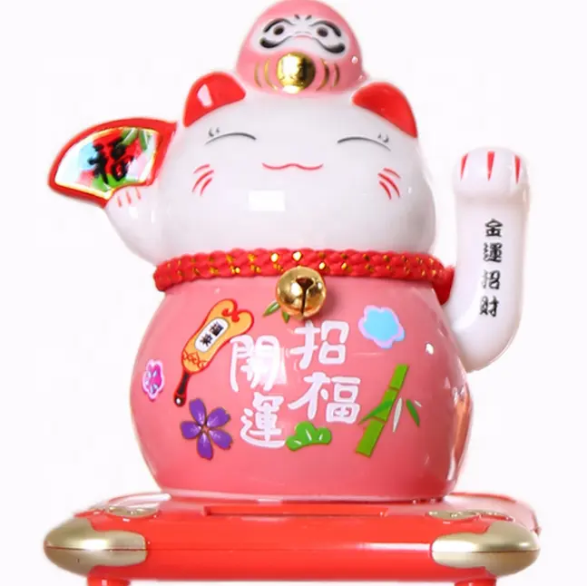 Ceramic waving hand arm fortune Lucky Cat solar For car decoration 4.5inches