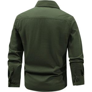 FOXA Men's Long Sleeve Cotton Work Shirt Casual Button <b>Down</b> Cargo Shirt for Hiking Camping Outdoor Use - Product Image 4