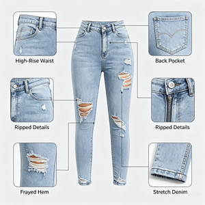 <span class=keywords><strong>Jeans</strong></span> ajustados <span class=keywords><strong>rotos</strong></span> de cintura alta para mujer, <span class=keywords><strong>jeans</strong></span> ajustados azules de diseñador, <span class=keywords><strong>jeans</strong></span> de mezclilla de algodón para mujer, moda urbana - Product Image 6