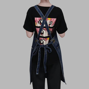 Grembiule in denim di cotone lavabile alla moda con cinghie intrecciate regolabili incrociate, anti-macchia, per giardinaggio, estetica e uso domestico, da donna - Product Image 4