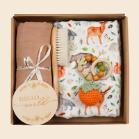 Ensemble personnalisé de couverture pour nouveau-né, cadeau de naissance avec motifs imprimés, en coton de bambou, comprenant un emmailloteur en mousseline et des jouets
