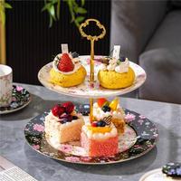 Service à café et thé élégant en porcelaine fine à motif floral, avec bordure or rose, théière, tasses, soucoupes, sucrier, crémier, support à gâteau, coffret cadeau, personnalisable OEM