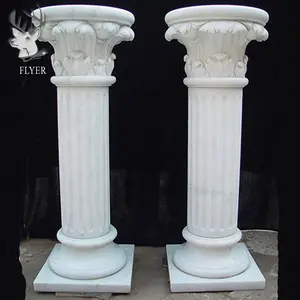 Pilar romano europeu de venda quente, coluna de mármore branco esculpida em pedra para decoração