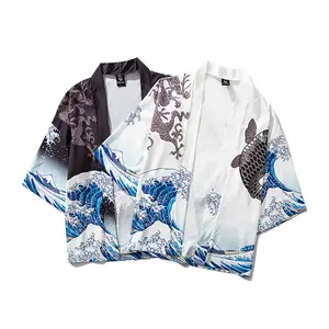 Homens Japoneses Samurai Asiáticos Roupas Harajuku Cardigan Camisa Haori Mulheres Tradicionais Yukata Fêmea Impressão Kimono Pants Set