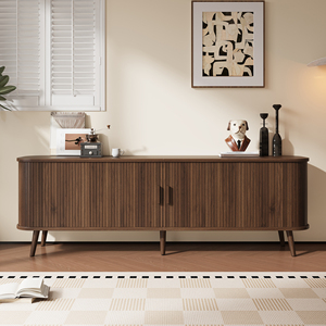 Meuble TV moderne 70 pouces pour téléviseurs 80 pouces, console multimédia pour salon avec rangement, pieds en bois massif - Product Image 1
