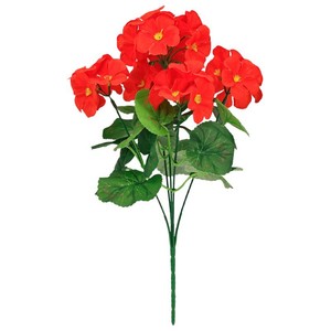 Bosquejo de Begonia Artificial Roja Brillante, Geranio de Seda Sintética con Hojas Verdes Redondas, Decoración para Jardín, Venta al por Mayor - Product Image 5