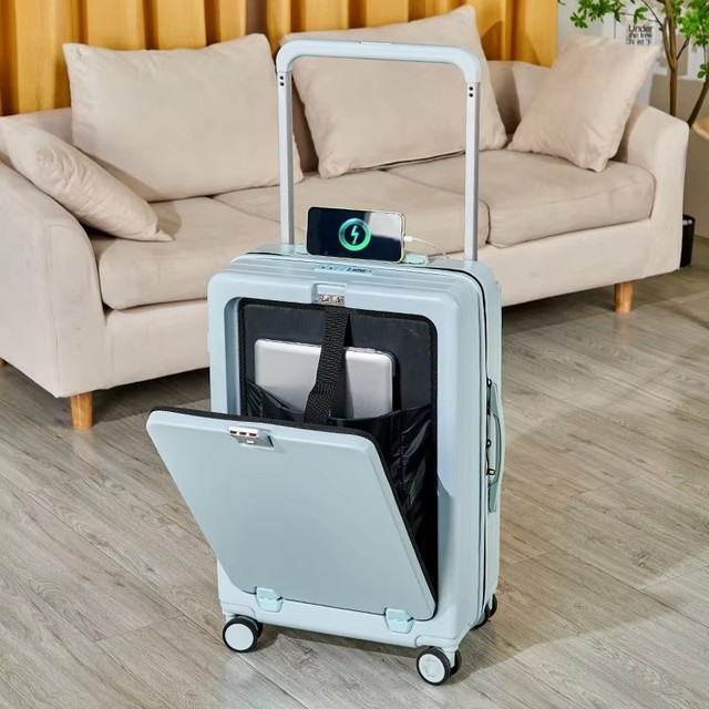 20 Inch Carry on Luggage With 360-Degree Swivel Universal Wheels 24Inch Wide Handle Front Opening ABS PC Smart Spinner Suitcase