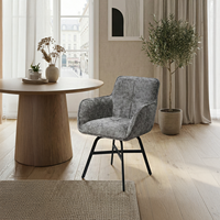 Chaise d'appoint rembourrée en tissu gris avec accoudoirs, siège rembourré, dossier incurvé et pieds en métal noir pour bureau ou salle d'étude