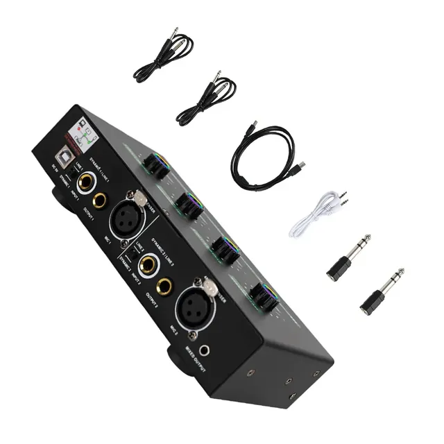 Dual Channel Compact Desktop Metal Chassis Microphone Mixer with Mic Amplifier for Karaoke Singing Live Streaming and Podcasting