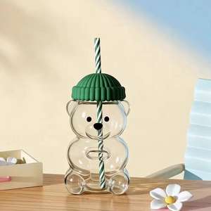 <span class=keywords><strong>Tazza</strong></span> in Vetro Borosilicato da 600ml con Disegno Orsetto, Isolante, per Caffè, <span class=keywords><strong>Latte</strong></span>, Succo, Birra, con Coperchio in Silicone Verde e Cannuccia - Product Image 5